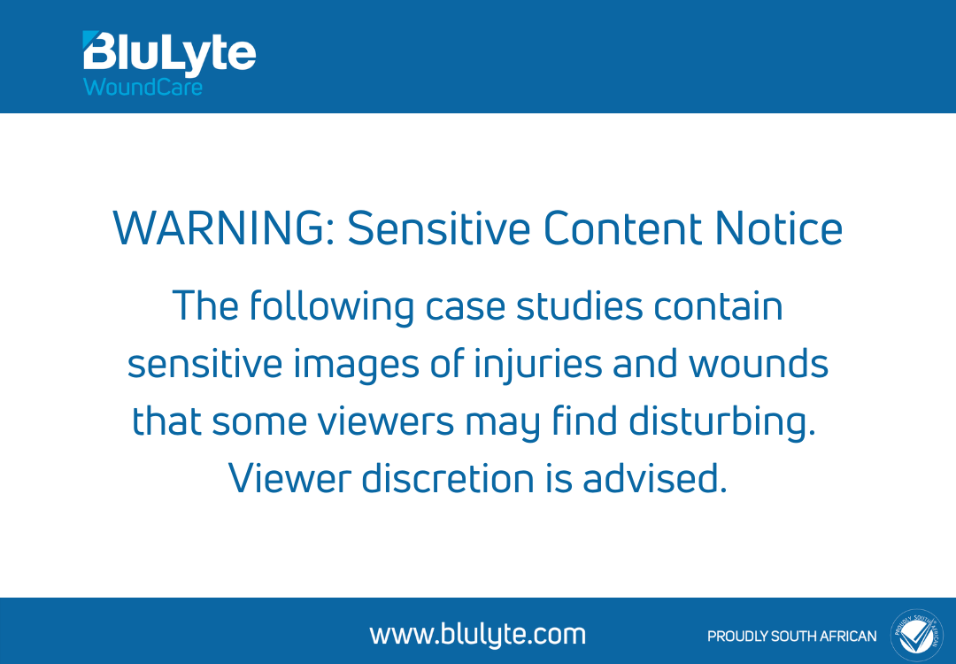 BluLyte warning screen with text about sensitive content. Hypochlorous Healing