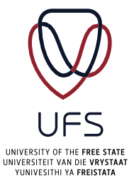 Logo of the University of the Free State. Universiteit van Vrystaat. Yunivesithi ya Freistata