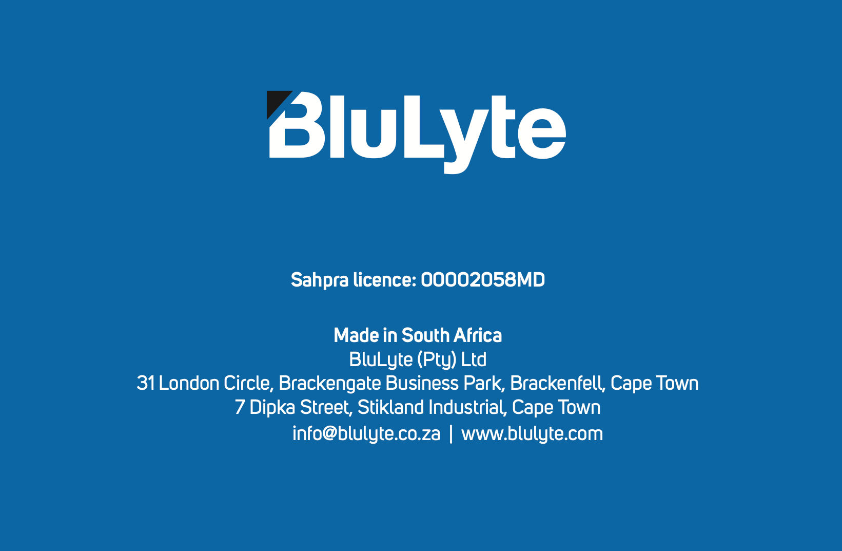 BluLyte Info and SAHPRA License. Hypochlorous Acid